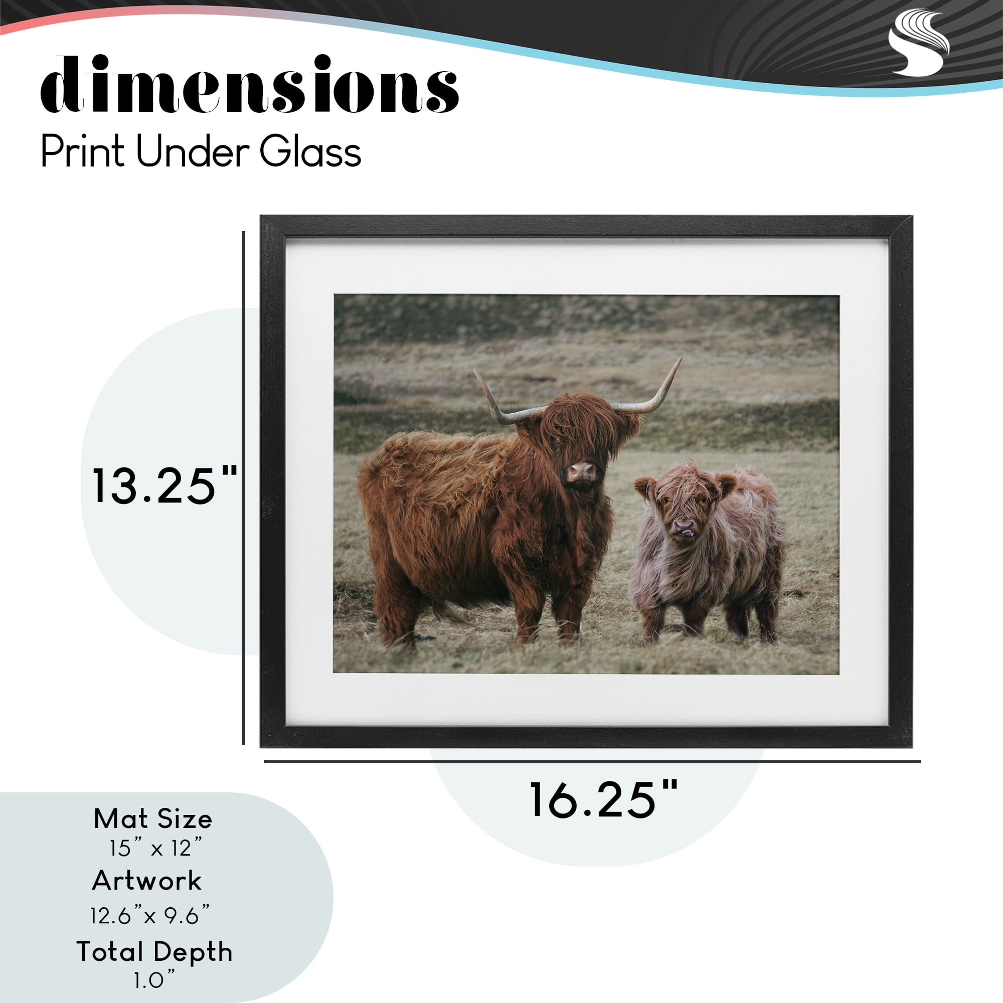 Mom & Baby Cow Black Framed Print Under Glass, design by Lettered and Lined