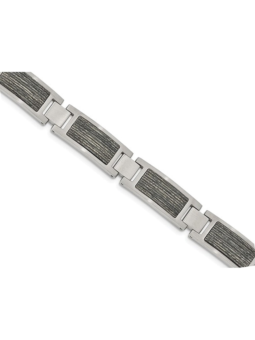 Mens Stainless Steel With Gray Wood Inlay Link Bracelet (8.75 inch) for Men