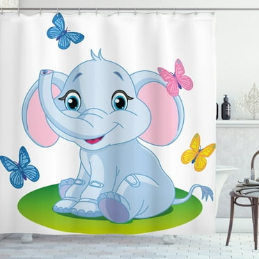 Ambesonne Cartoon Shower Curtain, on the Meadow, 69"Wx75"L, Pale Blue Green Pink