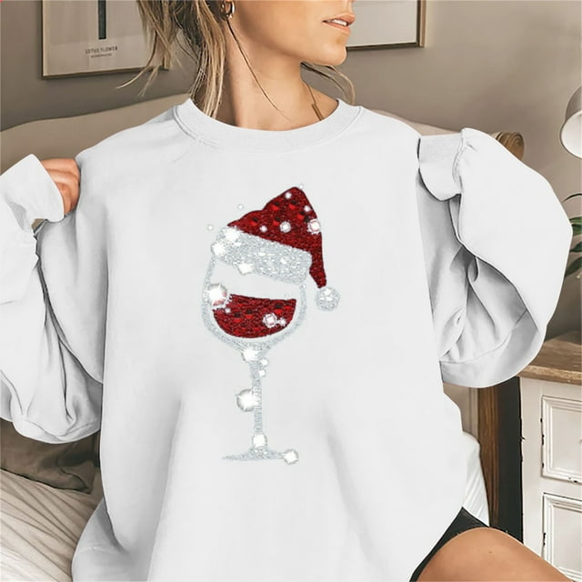 Qioperta Chandail pour Femmes Automne, Haut de Mode Coloré de Noël à Col Rond pour Femmes, Chandails à Manches Longues