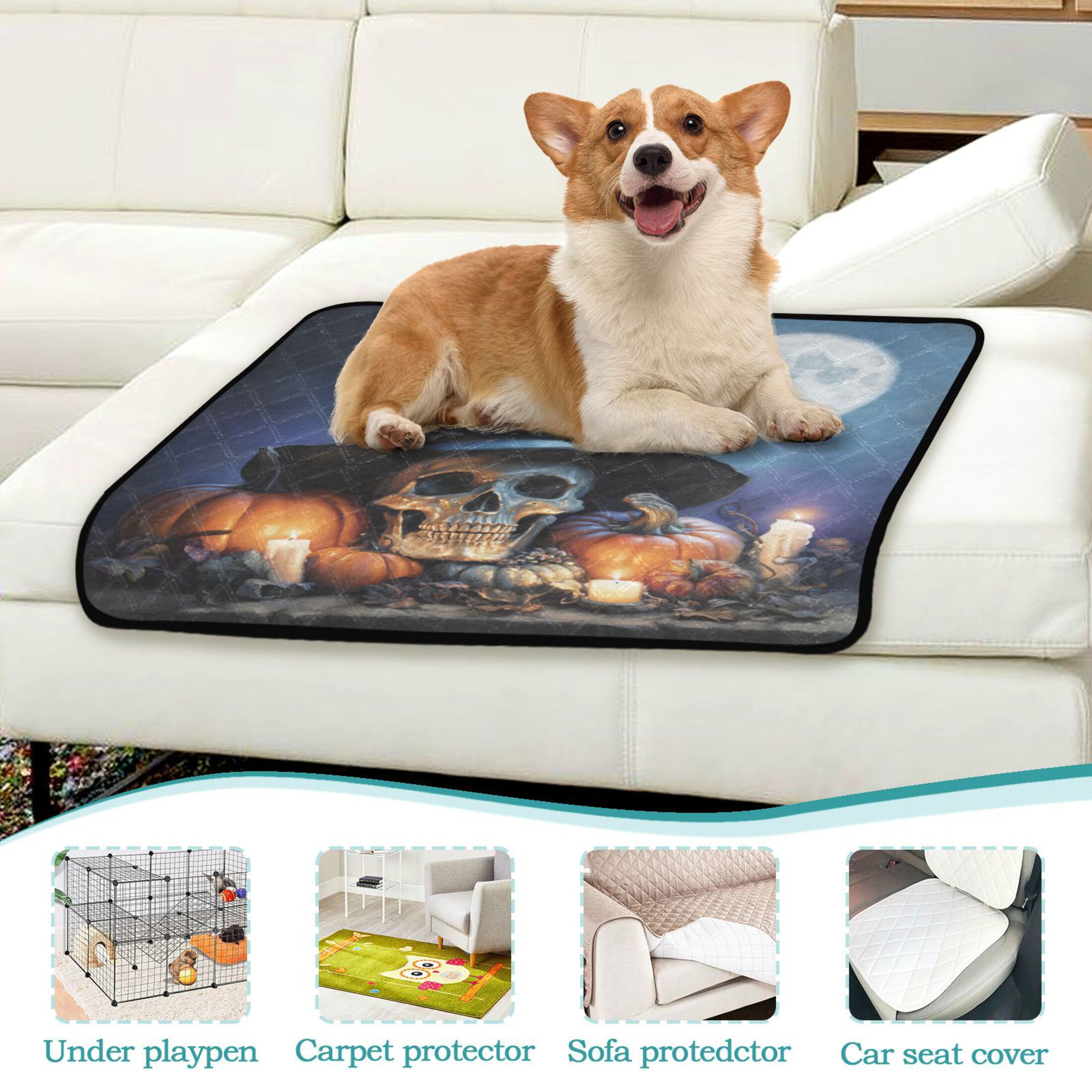 Qxltty Wizard Hat Skull Cat litter Pads Pet Set of 2 Diaper Mats Center Anti-leakage Layer Absorbent Soft and Comfortable