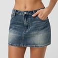 thumbnail image 4 of Women Denim Mini Skirt Casual A Line High Waist Button Zipper Closure Five Pocket Design Raw Hem Skirt Blue S, 4 of 8