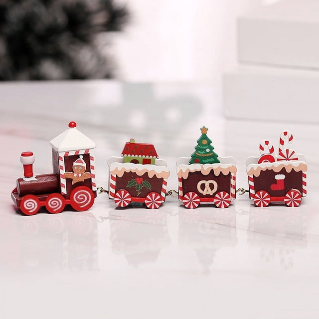 Adornos navideños Tren de madera de cuatro secciones Montaje DIY Decoración de ventana de escritorio Regalo del Día del Niño