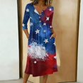 thumbnail image 2 of Women's Independence Day 250 Years Anniversary Patriotic Dress 3/4 Sleeve Button Neck PrintedDress Star Pattern Loose Fit Casual Summer USA Flag Artistic Design for Daily Wear Events Sky Blue XXL, 2 of 4