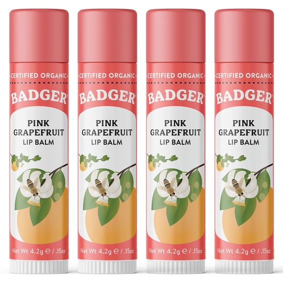 Bálsamo labial Badger Pink Grapefruit 100% orgánico, paquete de 4