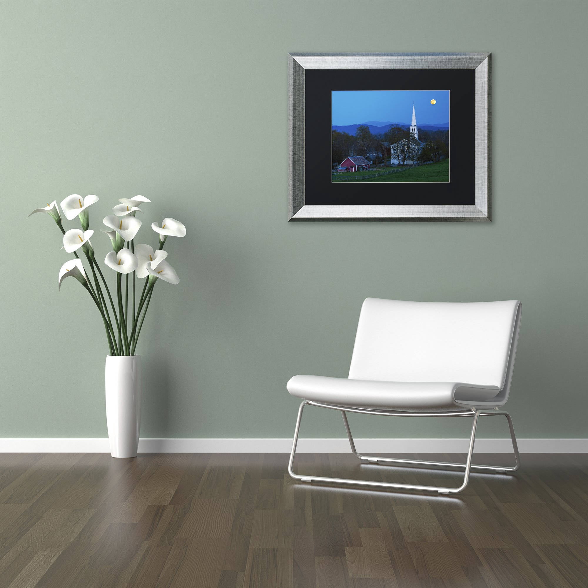 Trademark Fine Art "Moonrise at Peacham" Canvas Art by Michael Blanchette Photography Black Matte, Silver Frame