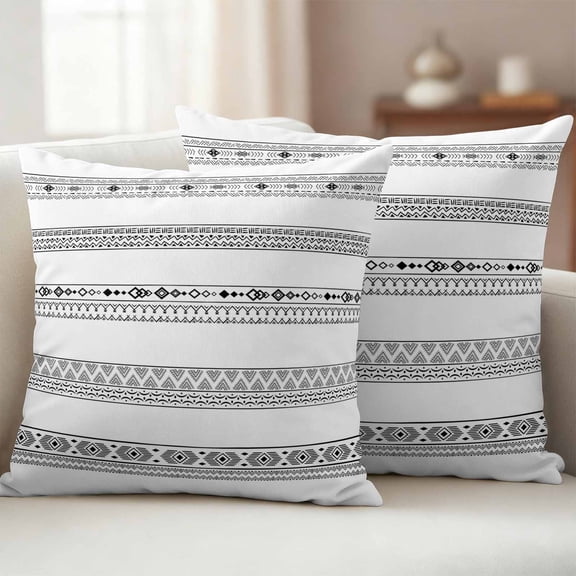 Pack of 2 Outdoor Pillow Covers 18x18 Inch Waterproof Black White Geometric Throw Pillow Covers,Decorative Couch Pillow Case Sham Modern Buffalo Plaid Abstract Art Patio Pillowcases Cushion Cover