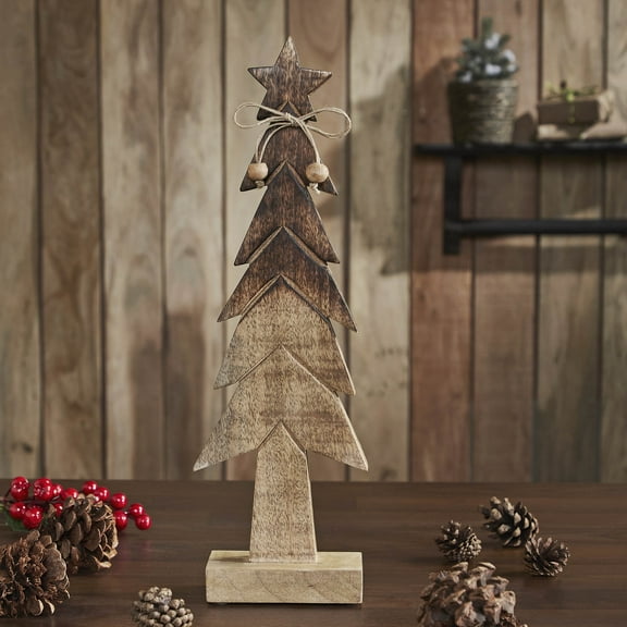 VHC Brands Christmas Tree Wooden Two Toned Brown Natural Figurine 16x5x2.25