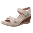 thumbnail image 4 of Rokment Women's Wedge Dressy Sandals Adjustable Bands Stylish Casual Leather Open Toe Ankle Strap Platform High Heels Dress Summer Shoes for Ladies Beige Size 6.5, 4 of 5