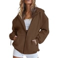 thumbnail image 2 of Resicozy Zip Up Hoodie Women Long Sleeve Fall Winter Plus Size Plain Hooded Sweatshirts Trendy Casual Fashion Jacket With Pockets Coffee 2XL, 2 of 5