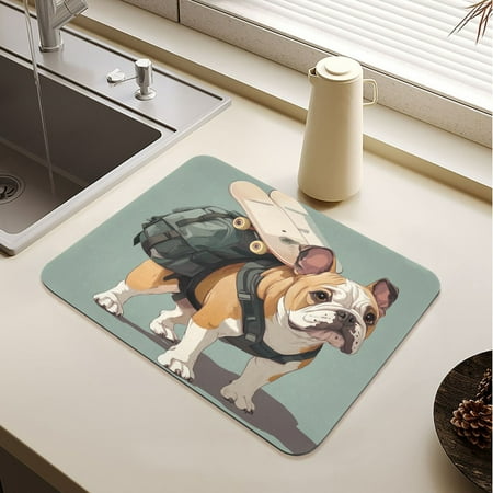 

Bulldog Carrying Skateboards Drying Mat Diatomaceous Earth Super Absorbent Non-slip Rubber Sole Heat Resistant 230 Degrees Fahrenheit 15.7×11.8in