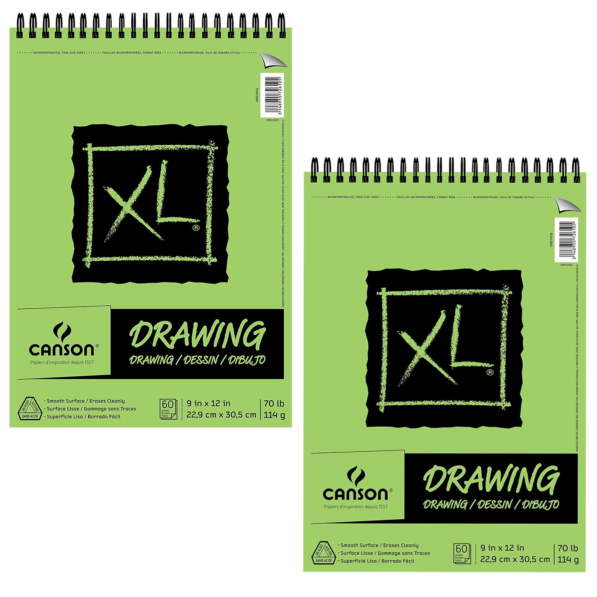 Canson XL Drawing Pad, 9" x 12" Spiral Sketchbook, 60 Sheets, Pack of 2