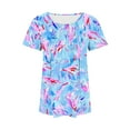 thumbnail image 4 of Plus Size Shirts for Women Short Sleeve Summer Tops Pleated Dressy Casual Scooped Neck Blouses Fashion Going Out Floral Graphic Tees Loose Comfy Basic Tunic Top Beach Vacation Clothes Outfits, 4 of 5