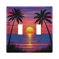 Yayeee Toggle Light Switch Wall Plate 2-Gang 4.56"x4.48" Decorative Outlet Cover, Palm Tree Sunset Pattern