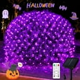thumbnail image 1 of Lumières Solaires d'Halloween Violettes Extérieures, 320 LED 9.8 Pieds x 6.6 Pieds Lumières Solaires Étanches Extérieures, Lumière Violette avec Télécommande 8 Modes pour Décorations d'Arbre de Buisson d'Halloween, 1 of 7