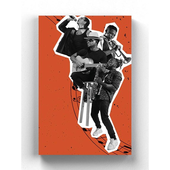 Musicians Over Orange Dadaism  Wrapped Canvas  -Image by Shutterstock,