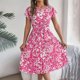 thumbnail image 4 of Vestido Corto de Verano Elegante Estampado Cintura Grande Doblado Plisado, Cuello en V de la Mitad de la Manga para el Uso Diario, de Primavera Y Casual, 4 of 5