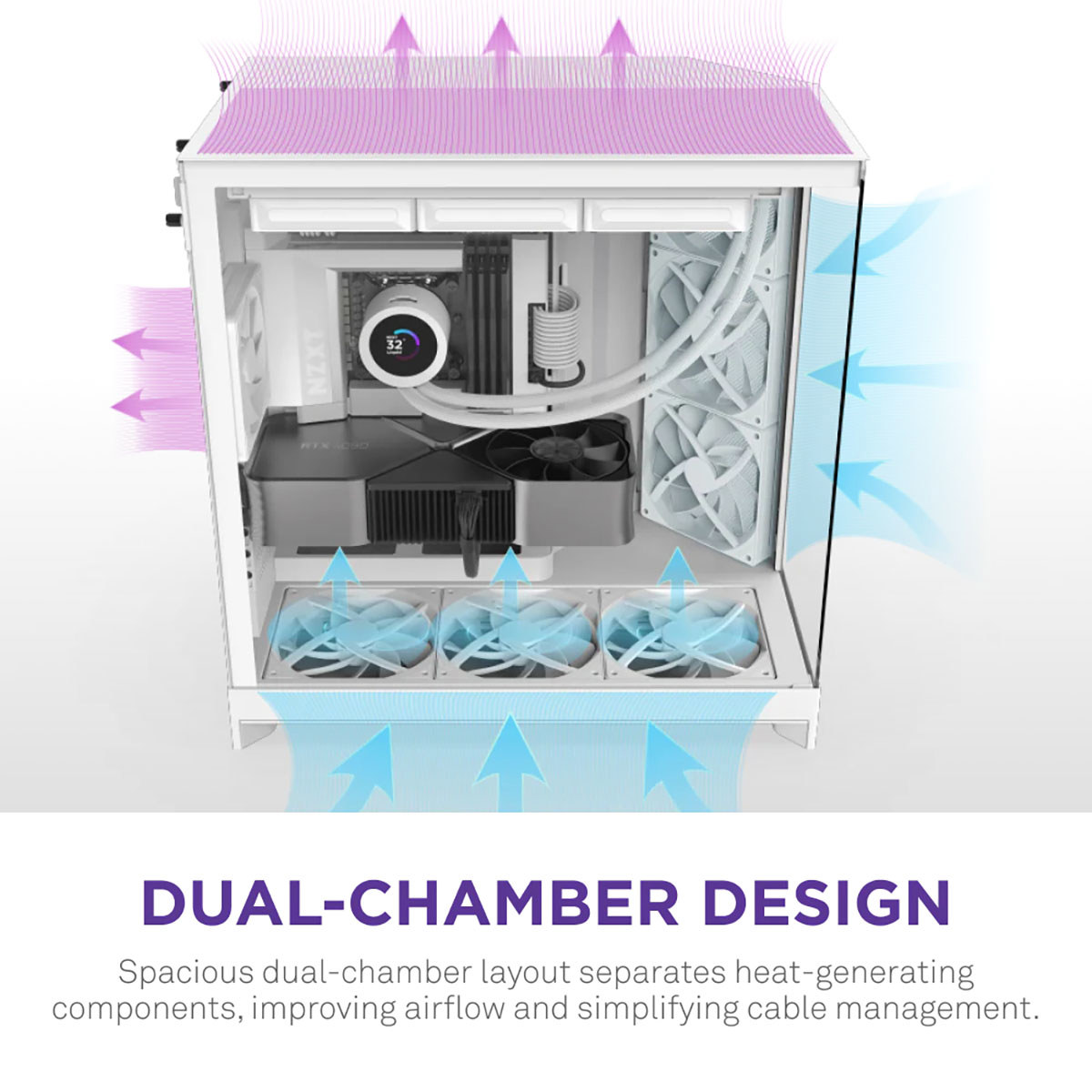 NZXT CMH92FW01 H9 Flow ATX Mid-Tower PC Case Dual Chamber White