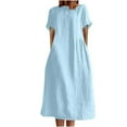thumbnail image 1 of CHUANK Robe en Coton et Lin à Manches Courtes pour Femme Grande Taille avec Poches, T-Shirts à Col Rond, Couleur Unie, Coupe Ample, Robe d'Été M-3TG (3X-Grand Blanc), 1 of 5