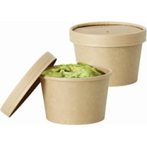 Youngever 24 Pack Disposable Paper Food Containers With Vented Lids, To Go Hot Soup Bowls, Recyclable Ice Cream Cups, Kraft (8 Ounce)