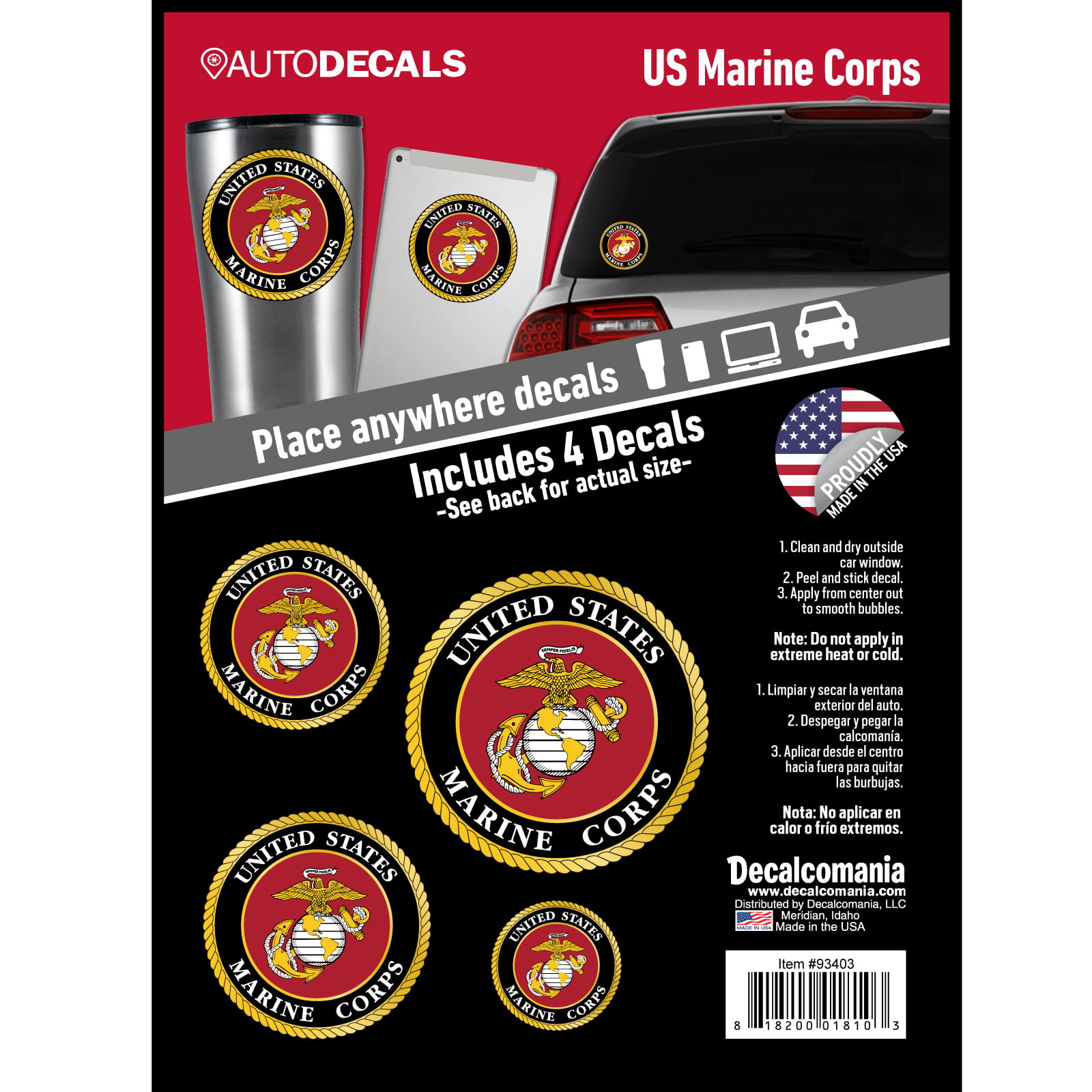 USMC Semper Fi United States Marines Bumper Sticker-Red 10" STICK ANYWHERE Decal 