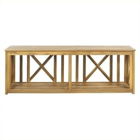 Teakwood Color - Hawthorne Collection Steel and Acacia Wood Bench in Teak Color