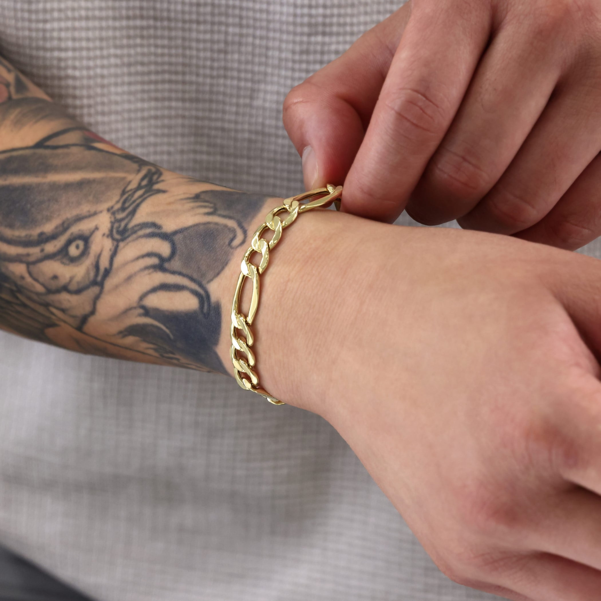 Nuragold 14k Real Yellow Gold Figaro Link 7.5mm Chain Bracelet (7"-9") Italian Jewelry for Men & Women