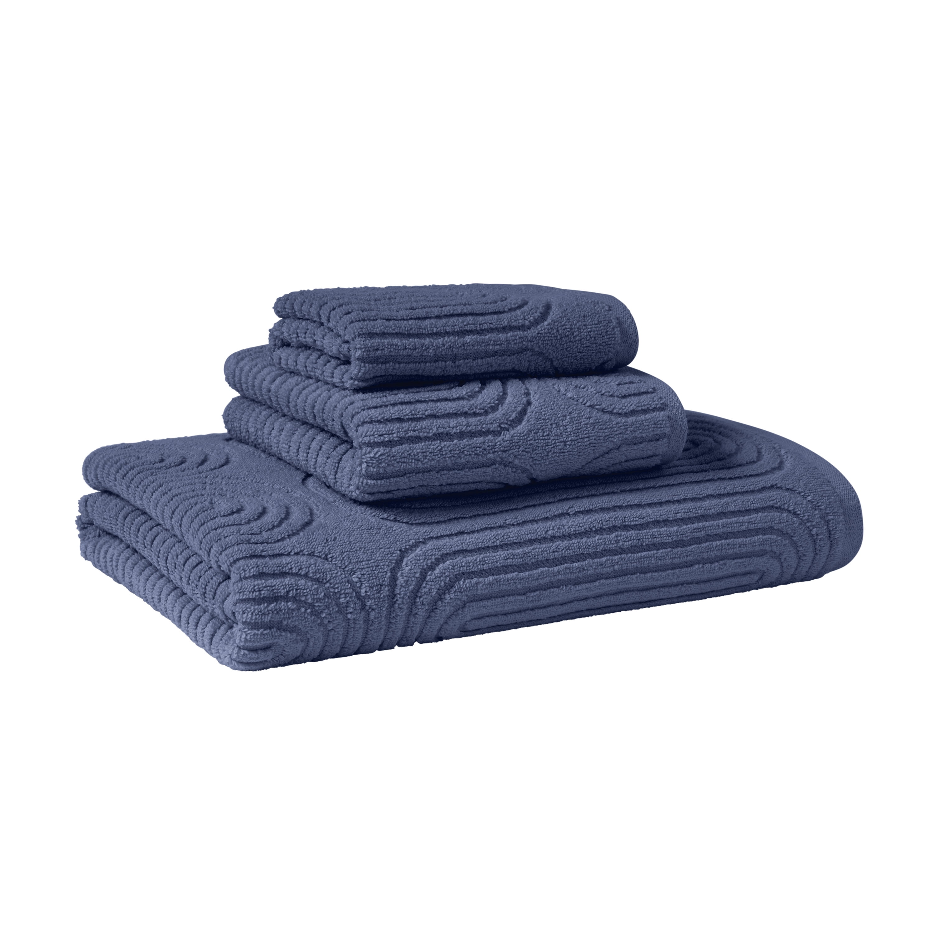 Beautiful by Drew Barrymore Textured Bath Towel, Soft 100% Cotton, Smokey Blue