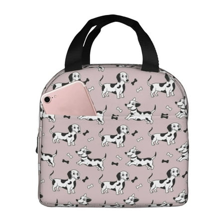 Insulated Lunch Bag for Women Men - Dachshund Dog Puppy Black Bone Leakproof Cooler Lunch Box for Women Men  Lunch Tote Bags for Work School Picnic Travel