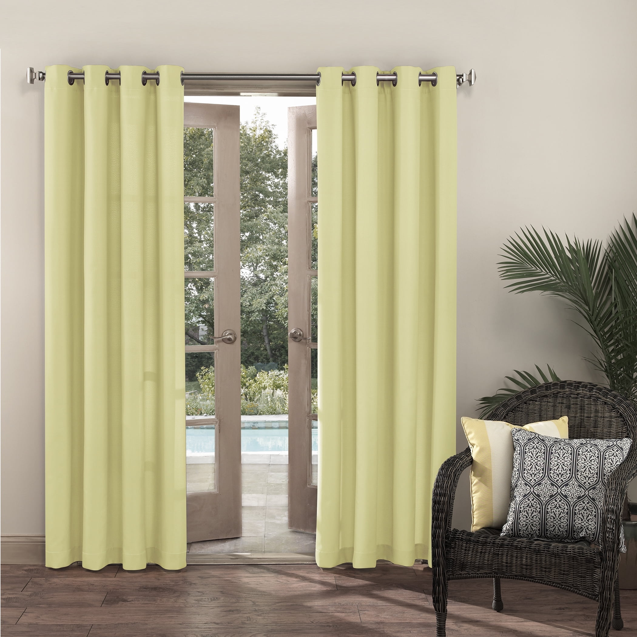 Sun Zero Sailor Indoor/Outdoor UV Protectant Room Darkening Grommet Curtain Panel, 54"x108", Yellow