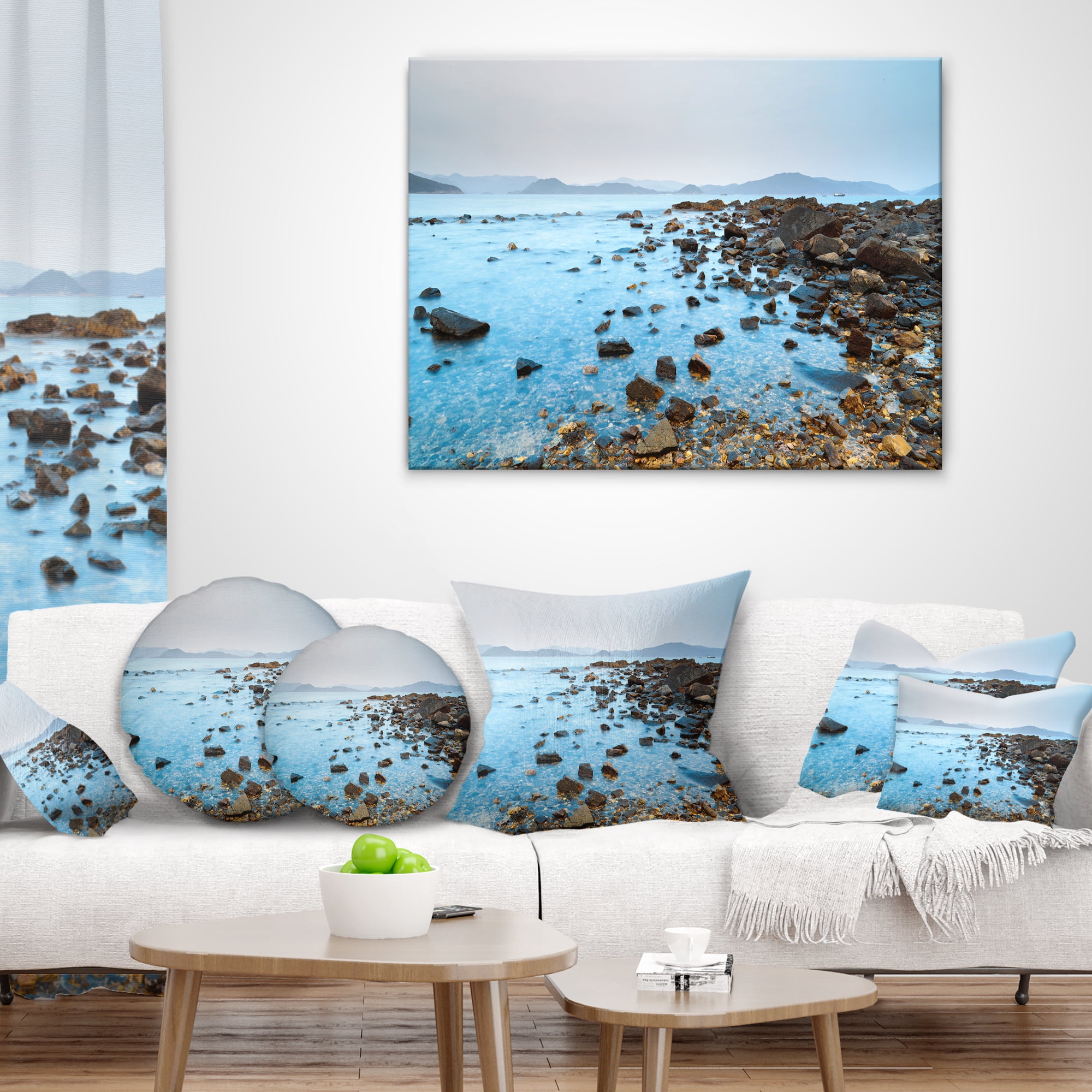 Designart Hong Kong Port Shelter Stony Beach - Seashore Throw Pillow - 16x16