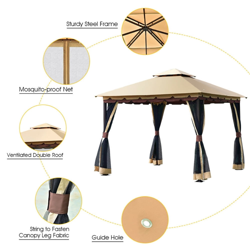 Aimee Lii 2-Tier 10 x 10 Feet Patio Shelter Awning Steel Gazebo Canopy, Backyard Gazebo Tent Aimee Lii 2-Tier 10 x 10 Feet Patio Shelter Awning Steel Gazebo Canopy, Backyard Gazebo Tent