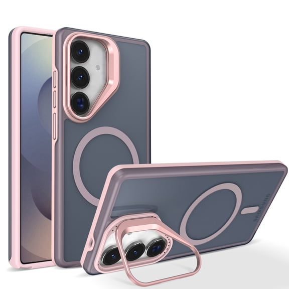 Allytechgroup for Samsung Galaxy A35 Case, Compatible with Magsafe Magnetic Protective Back Cover with Kickstand Shock-Absorbent PC TPU Non-Slip Anti-Scratch Cover for Women Men, Pink