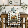 thumbnail image 2 of Buffalo Plaid Truck Pumpkin Fall Table Runner, Seasonal Autumn Floral Kitchen Dining Table Decoration for Home Party Decor 13x72 Inch, 2 of 6