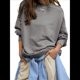 thumbnail image 1 of Sudadera con Capucha de Cuello Redondo y Forro Extragrande para Mujer, Lindas Camisetas de Larga, Ropa Preppy para Adolescentes (2025) Gris M, 1 of 8