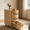 Light Brown, variant on Fnova 26" Solid Wood End Table, Farmhouse Side Table with 3 Rattan Drawers, Slim Sofa Table Nightstand with Vintage Embossed Handles for Living Room, Bedroom, Finished Back, No Assembly