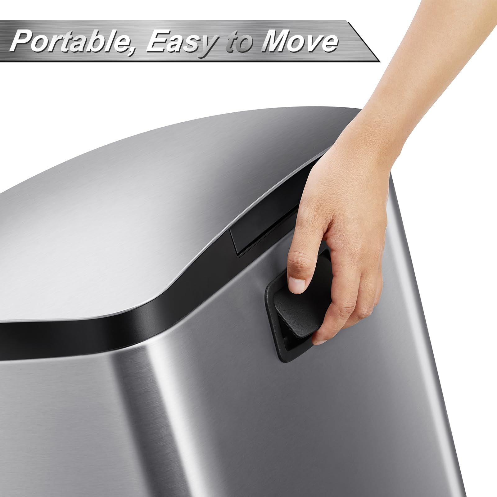 Ataucjin 13 Gal Pedal Kitchen Trash Can, 50L Heavy Duty Hands-Free Stainless Steel Garbage Can, Commercial Brushed Stainless Steel Step Waste Bin for Bathroom Bedroom Home Office