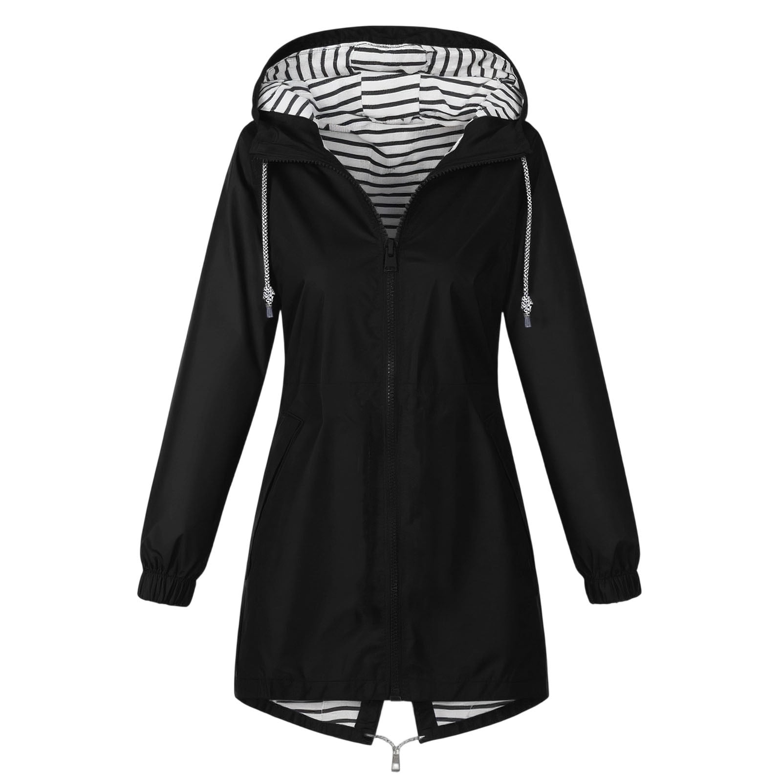 Horkkom Plus Size Rain Jackets for Women with Hood Pockets Drawstring Rain Coats Outdoor Waterproof Zip Up Hoodie XXXL, Gifts for Women