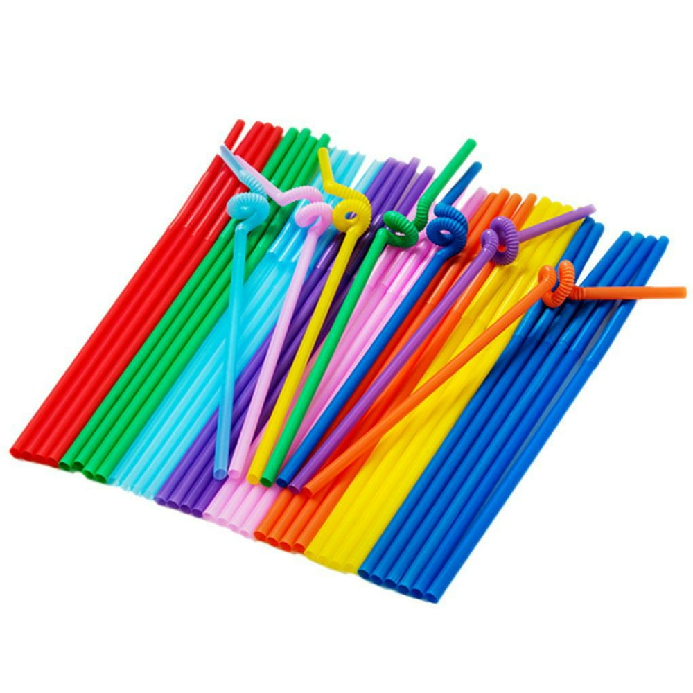 100Pcs Multicolor Plastic Extra Long Flexible Drinking Bending Straws