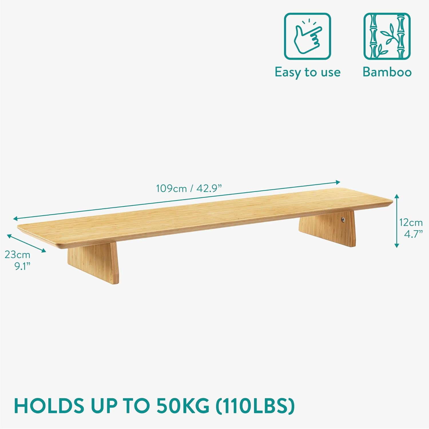 Dual Monitor Stand Riser - Real Wood Double Width Desk Shelf for Holding 2 Computer Screens -