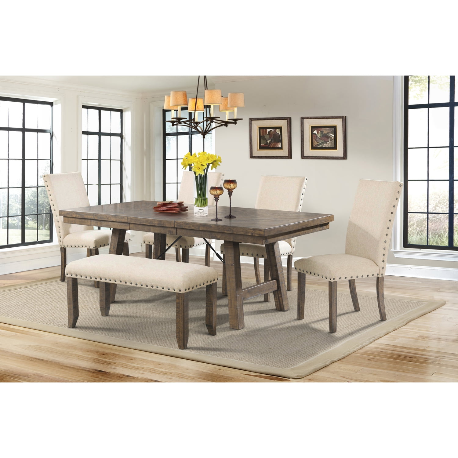 Picket House Furnishings Dex 6PC Dining SetTable, 4 Upholstered Side