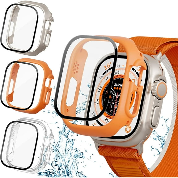 [3 3] Pack for Apple Watch Ultra 49mm Screen Protector Case, 3 Pack Waterproof Face Cover Hard PC Protective Bumper Shell   3 Pack Tempered Glass Film for iWatch Ultra 49mm Accessories