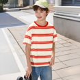 thumbnail image 4 of EnJoCho Boys Striped T Shirt Summer Cute Crew Neck Short Sleeve Tops Tween Cotton Casual Basic Soft Oversized Trendy Light Tees Boys Oversized Cotton T Shirt, 4 of 7