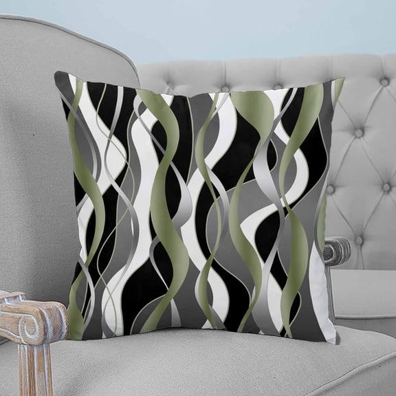 Sage Green Stripe Throw Pillow Covers, Soft Pillowcases with Invisible Zipper, Grey White Geometric Modern Abstract Decorative Square Pillow Cushion Covers for Living Room Couch Sofa Bed 26x26 Inches