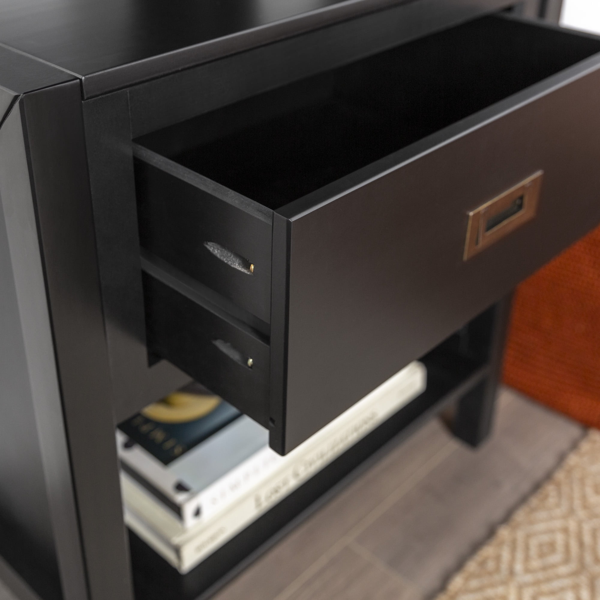 (Set of 2) Annabelle One Drawer Storage Nightstand by Walker Edison, Black