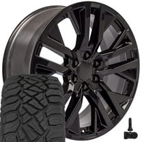 OE Wheels CV38 22 Inch Rims and Tires Fit Sierra 1500 Style 6x139.7 22x9 Gloss Black - Hollander 5903 - TerraMax RT 285/45-22 (Set of 4)