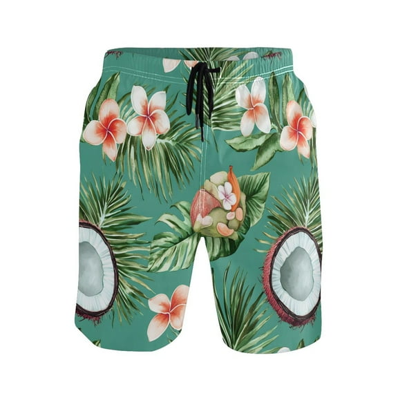 joogoo Men's Swim Trunks Tropical Coconut Leaves Beach Shorts with Pockets M