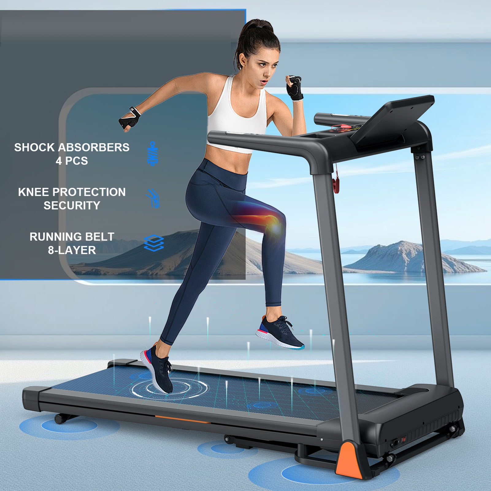 Folding Treadmill for Home, 3.5HP Quiet Brushless Treadmills with Handle 330 lbs Capacity, 4% Incline, LED Display & APP Control, Compact Foldable Walking Pad for Home Apartment Office