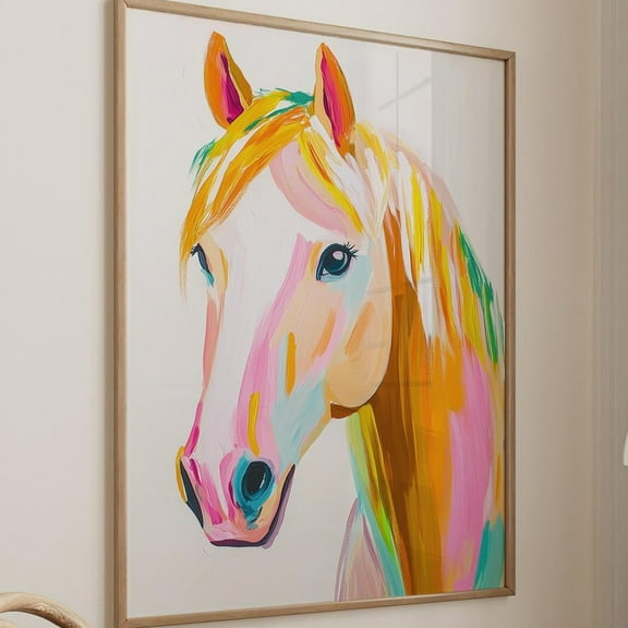 Miluva Horse Colorful Maximalist Eclectic Animal Portrait Print Nursery Animal Poster Decor Wall Art #2842 Decor For Living Room Bedroom, 8x12 UNFRAMED