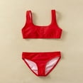 thumbnail image 2 of Youmylove Toddler Girls 2PCS Swimsuit Sports Red Solid Color High Waist Bikini Set Swimwear Bathing Suit, 2 of 5